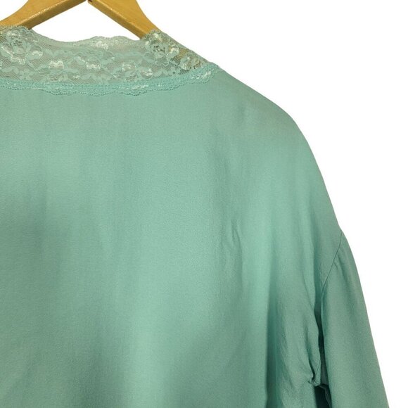 Soft Surroundings Women's Claudia Teal Dust Lace Pebbled Crepe Blouse Size L - Picture 12 of 14